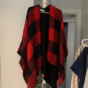 Guess Red and Black Plaid Cape